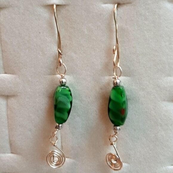 HANDCRAFTED 2 Blue Green Beaded Silver Earring… - Picture 4 of 6